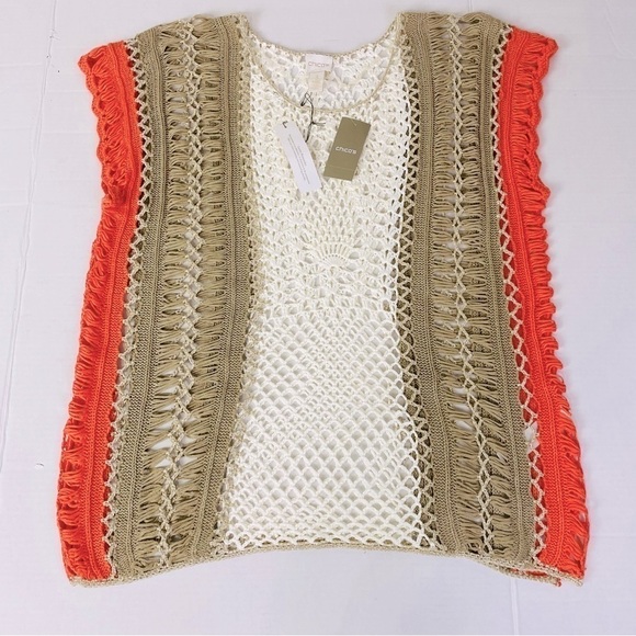 Chico’s Gloria Color Block Open Knit Crochet Sweater Size XL/16 - Picture 7 of 10